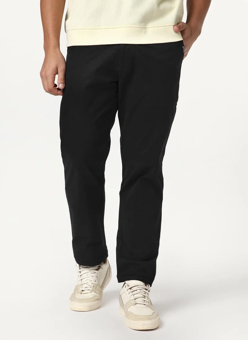 أوربانو فاشن Urbano Fashion Men's Black Straight Fit Mid Rise Cotton Casual Chinos Trousers Stretch